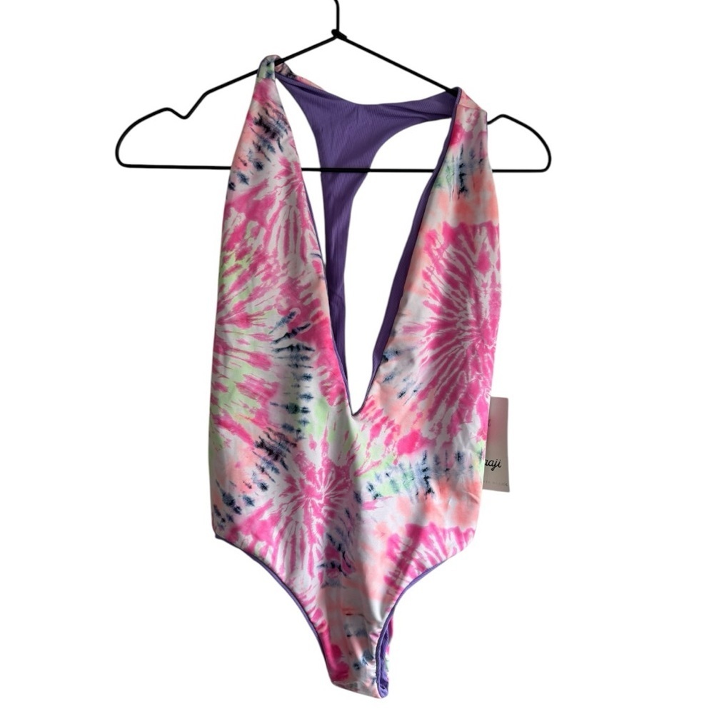 Maaji Deep Scoop Tie Dye Reversible One Piece Small Pink Purple‎ Swimsuit